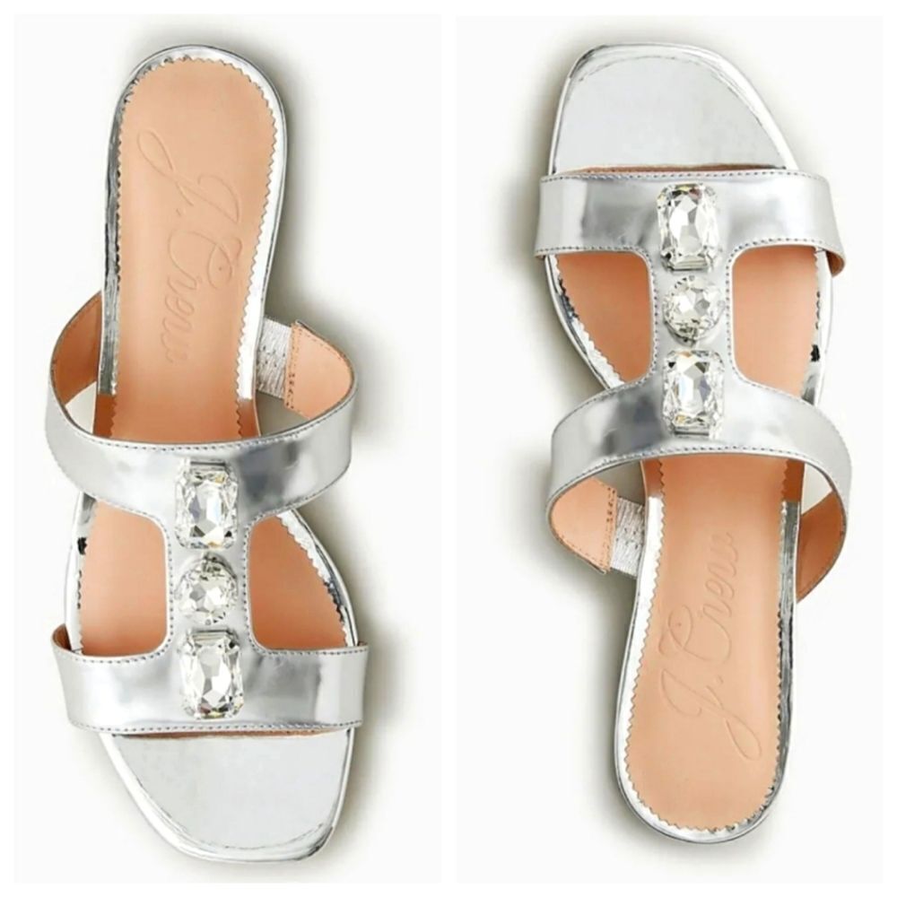 J Crew Hazel Jeweled Cutout Sandals in Metallic Leather Size 7
